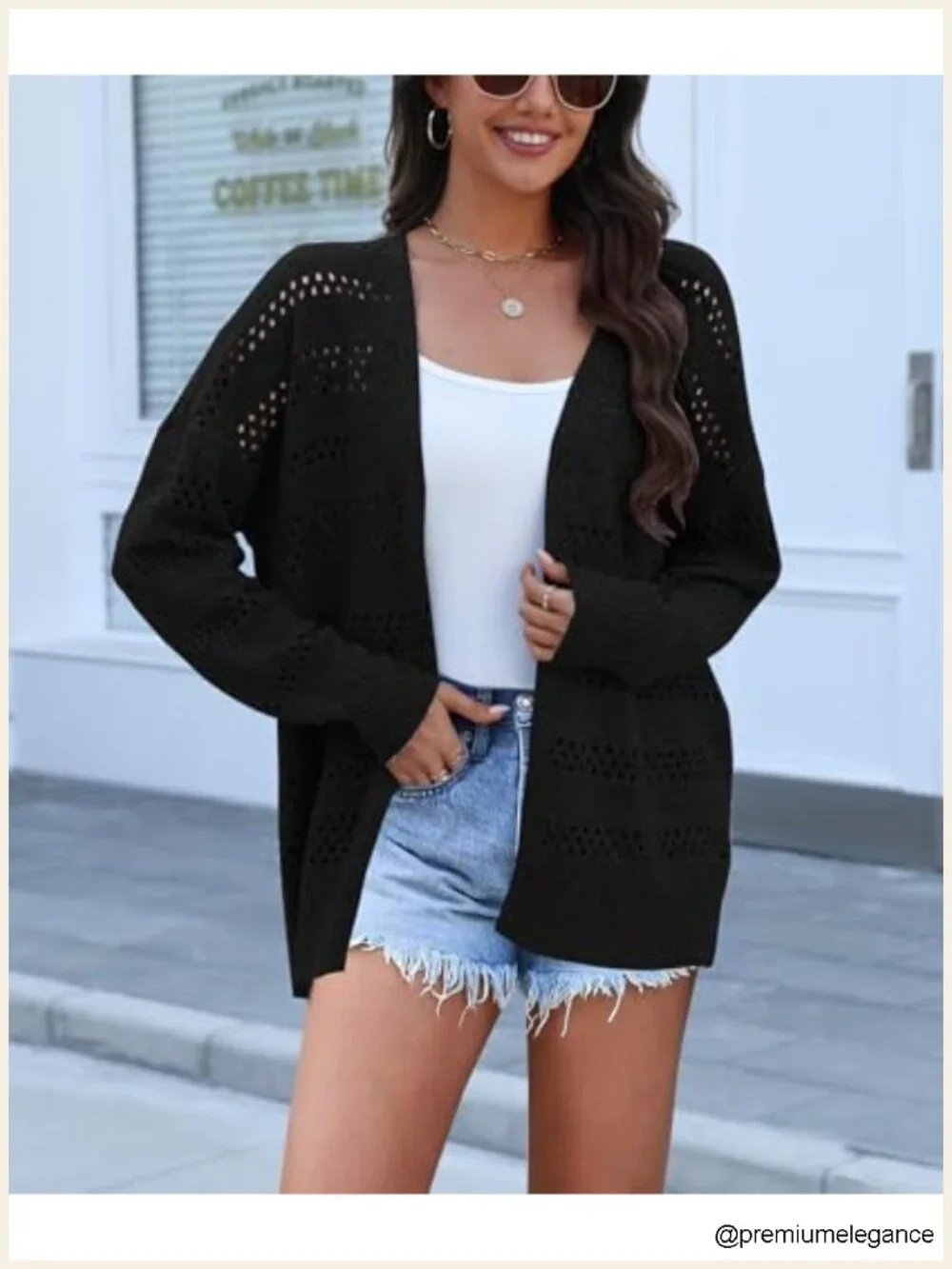 Lightweight Crochet Cardigan Sweater Open Front Kimono Long Sleeve Knit